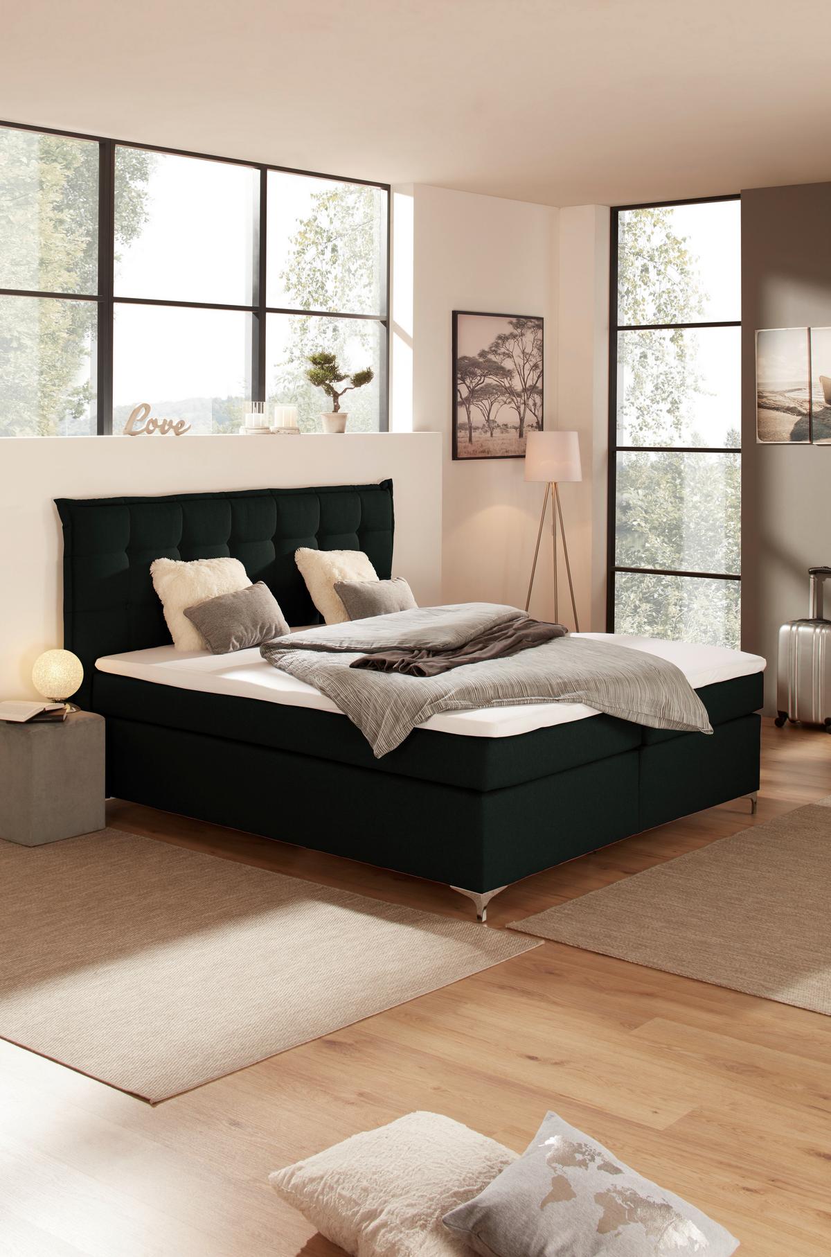 Boxspringbett mit Topper 180x200 Fabio Schwarz - Schwarz, MODERN, Textil (180/200cm)