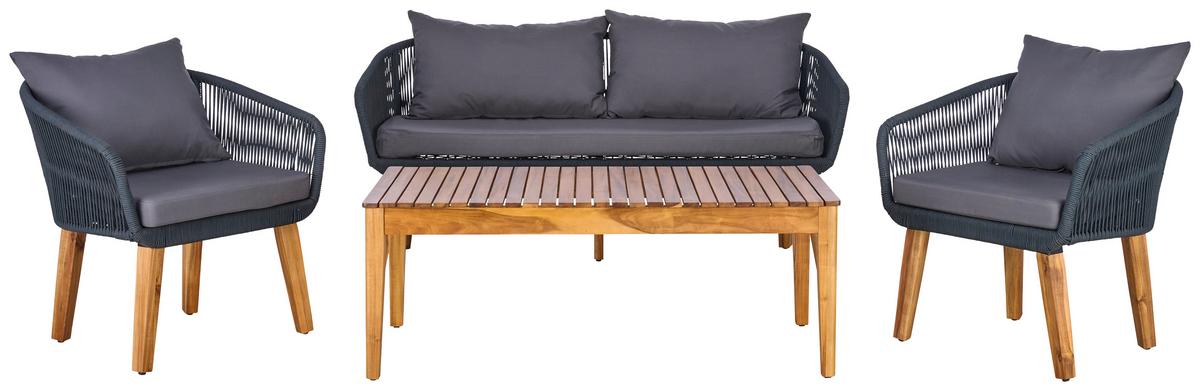 Loungegarnitur Trendy Aus Holz/Metall mit Kissen - Dunkelgrau/Anthrazit, MODERN, Holz/Metall (160/75/70cm) - Beldano
