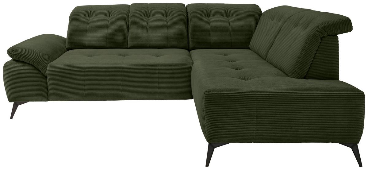 Ecksofa Fiore Dunkelgrün S: 272x200 cm - Dunkelgrün/Schwarz, MODERN, Textil (272/200cm) - Livetastic