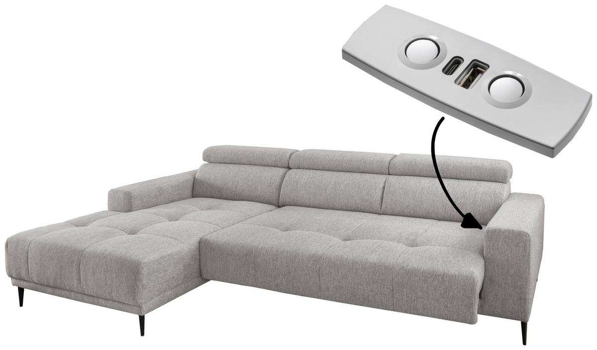 Ecksofa Interna, Grau S: 188x276 Cm - Schwarz/Grau, KONVENTIONELL, Textil (188/276cm) - Livetastic