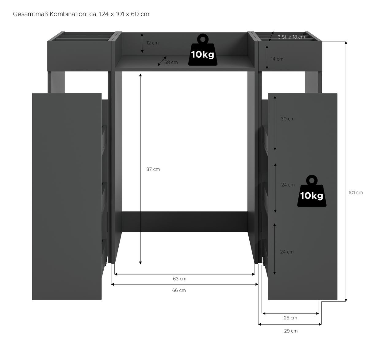 Waschmaschinenschrank Free Anthrazit B: 124cm - Anthrazit/Schwarz, Basics, Holzwerkstoff (124/101/60cm) - MID.YOU