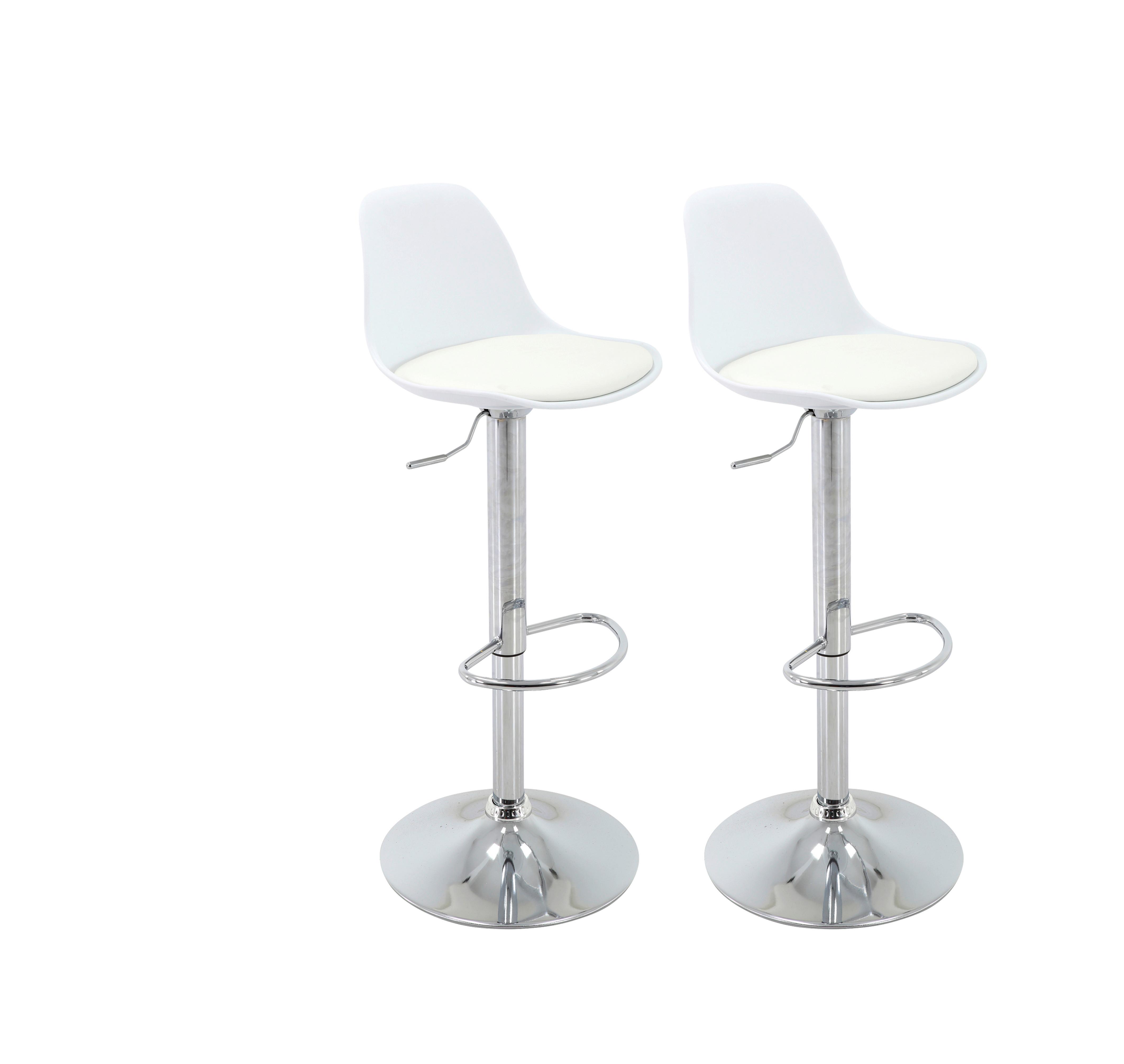 Barhocker-2er Set Scandi Höhenverstellbar Mit Lehne - Chromfarben/Weiß, MODERN, Kunststoff/Textil (41,5/84-104/37,5cm) - MID.YOU