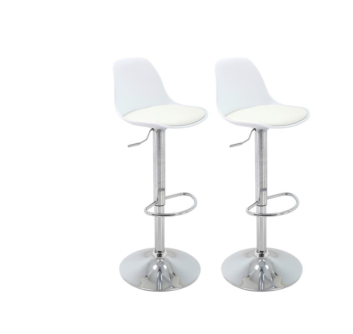 Barhocker-2er Set Scandi höhenverstellbar mit Lehne - Chromfarben/Weiß, MODERN, Kunststoff/Textil (41,5/84-104/37,5cm) - MID.YOU