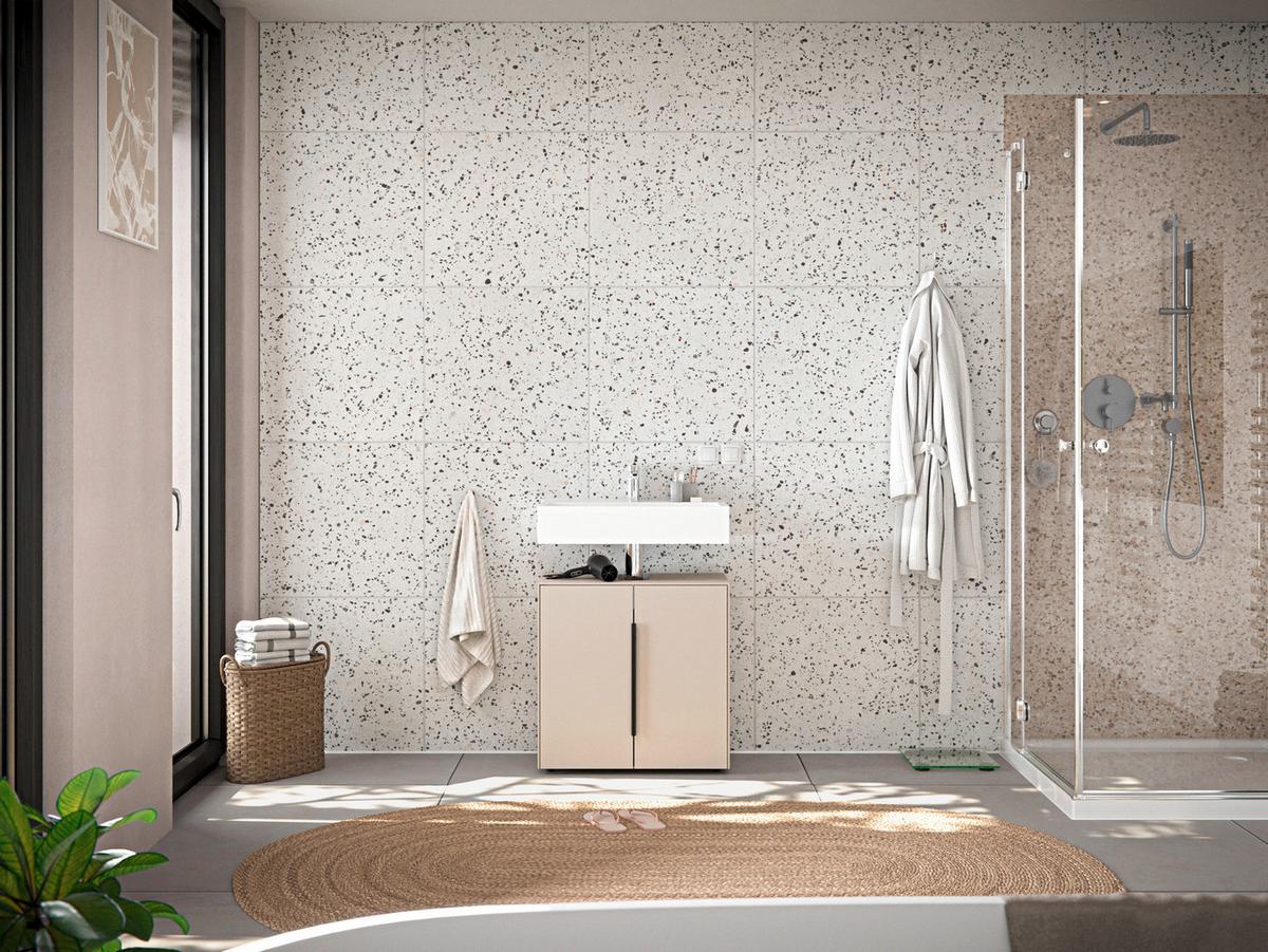 Waschbeckenunterschrank Vaduz Kashmir, B: 60cm - Kaschmir/Schwarz, Trend, Holzwerkstoff (60/60/33cm)