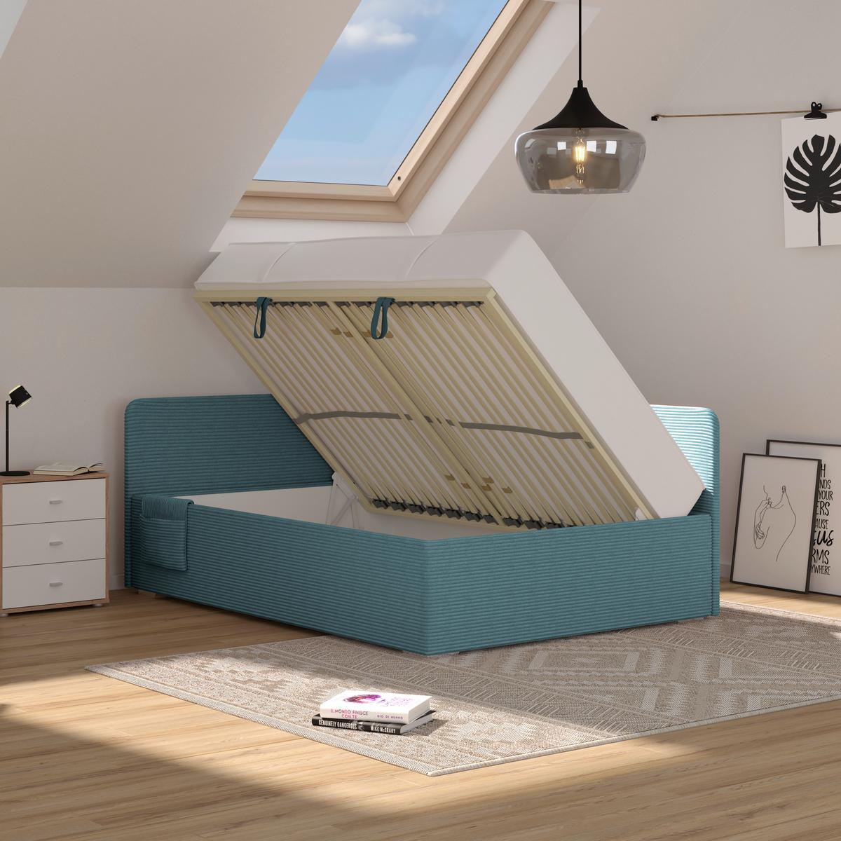Kárpitozott Ágy Remi 120/200cm - kék/ezüstszínű, Modern, textil/fa (120/200cm)