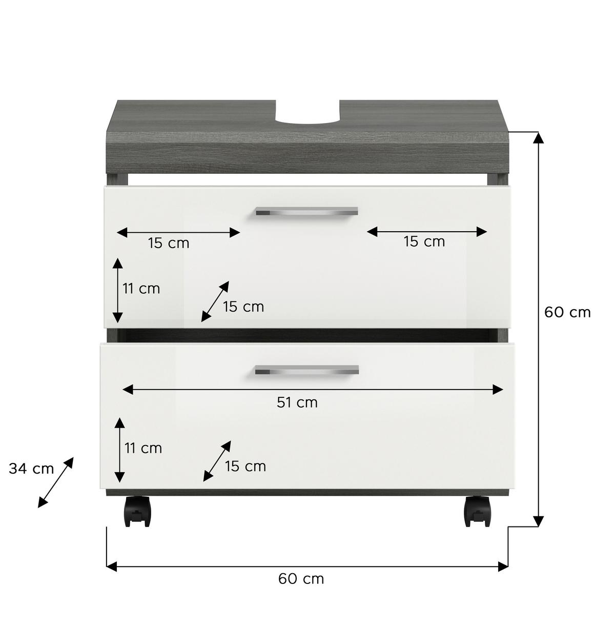 WASCHBECKENUNTERSCHRANK Scout Grau/Weiß HG B: 60cm - Weiß Hochglanz/Schwarz, Trend, Holzwerkstoff (60/60/34cm) - MID.YOU