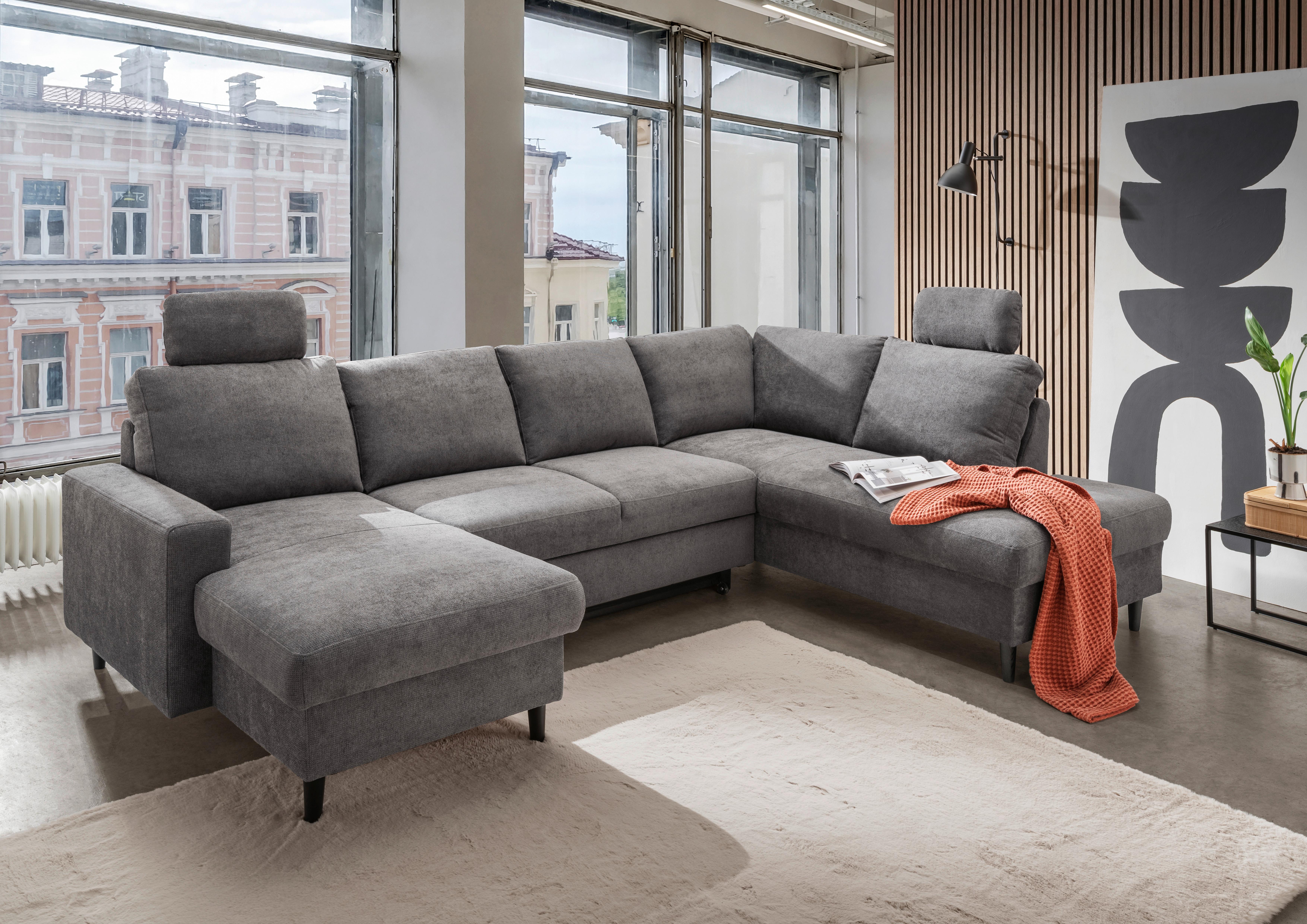 Wohnlandschaft Passione Dunkelgrau U: 153x305x200 cm - Dunkelgrau/Schwarz, MODERN, Textil (153/305/200cm) - Livetastic