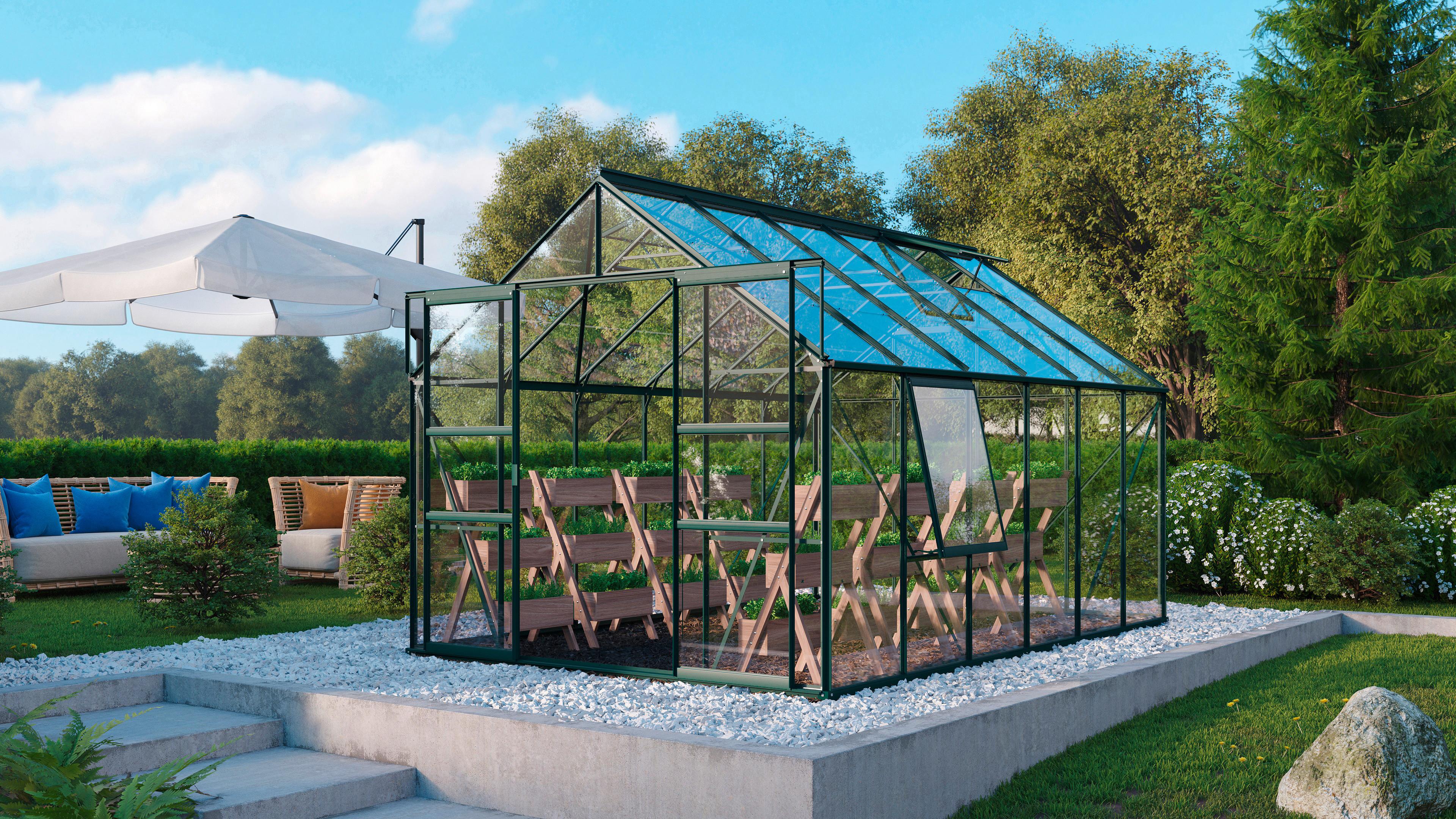 Gewächshausbausatz Meridian 2 9900 9,9 M2 Metall/Glas - Grün, Basics, Glas/Metall (257/231,8/383cm)