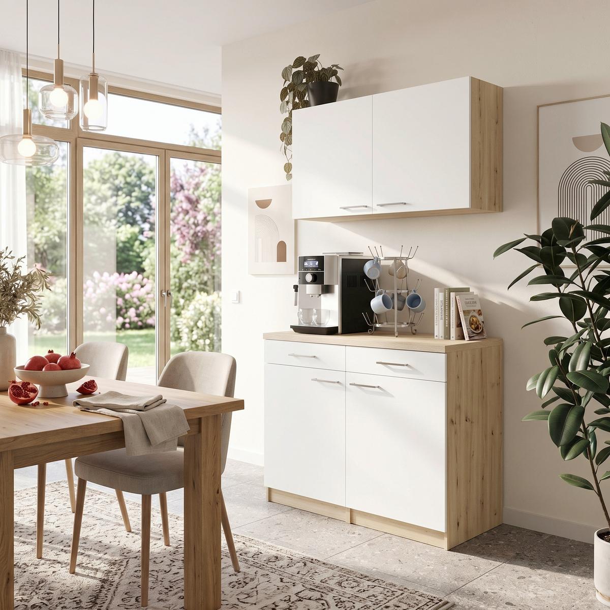 BUFFET Merle Weiß/Eiche Dekor B:100cm - Eichefarben/Weiß, Basics, Holzwerkstoff (100/200/60cm) - Respekta
