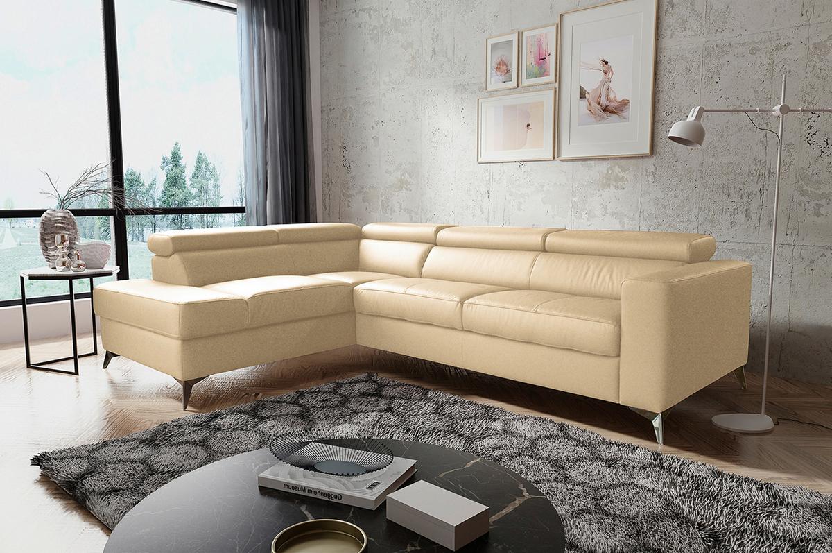 Ecksofa Mondo, Beige S: 208x286 Cm - Chromfarben/Beige, Design, Leder/Textil (208/286cm) - Livetastic