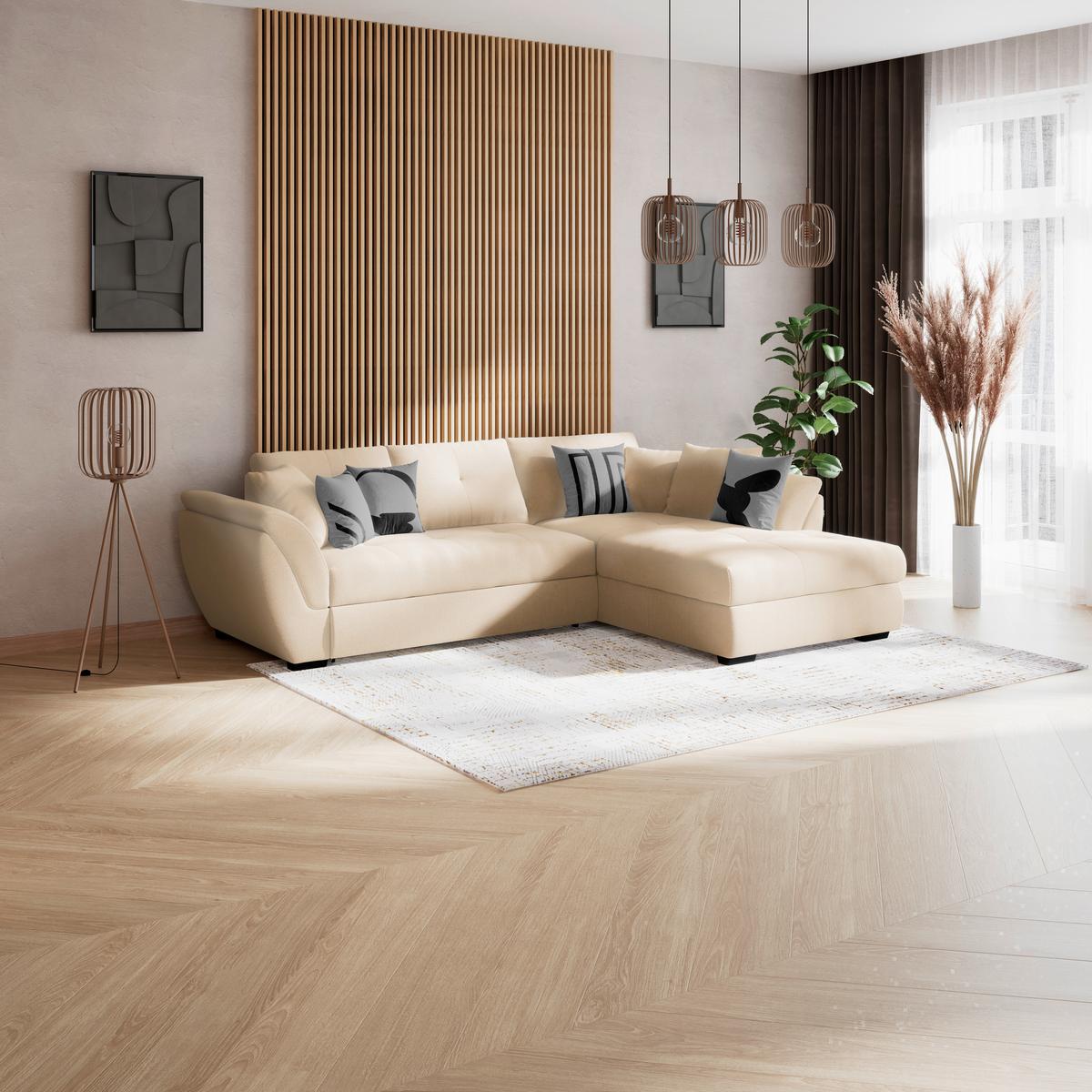 Rohová sedačka BERISSO, pravá, béžová - černá/béžová, Konvenční, textil (278/187cm) - Ondega