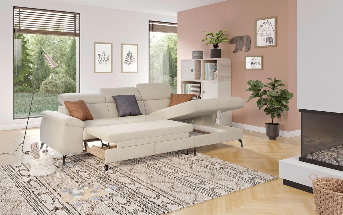 Ecksofa Kitty Beige S. 244x166 cm - Beige/Schwarz, Design, Textil (244/166cm) - Livetastic