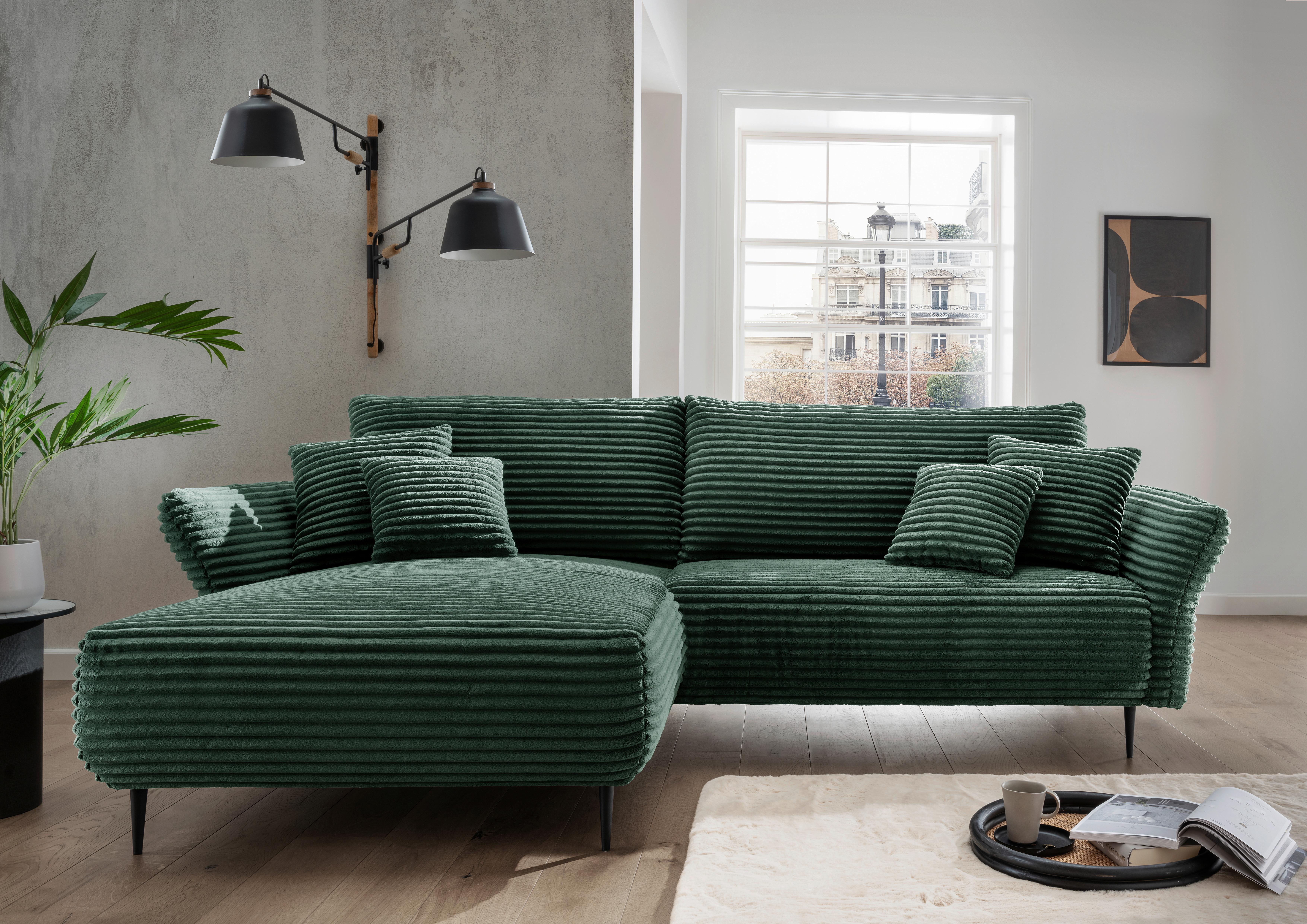 Ecksofa Vanilla Dunkelgrün S: 178x264-302 cm - Dunkelgrün/Schwarz, Design, Textil (178/264-302cm) - Livetastic