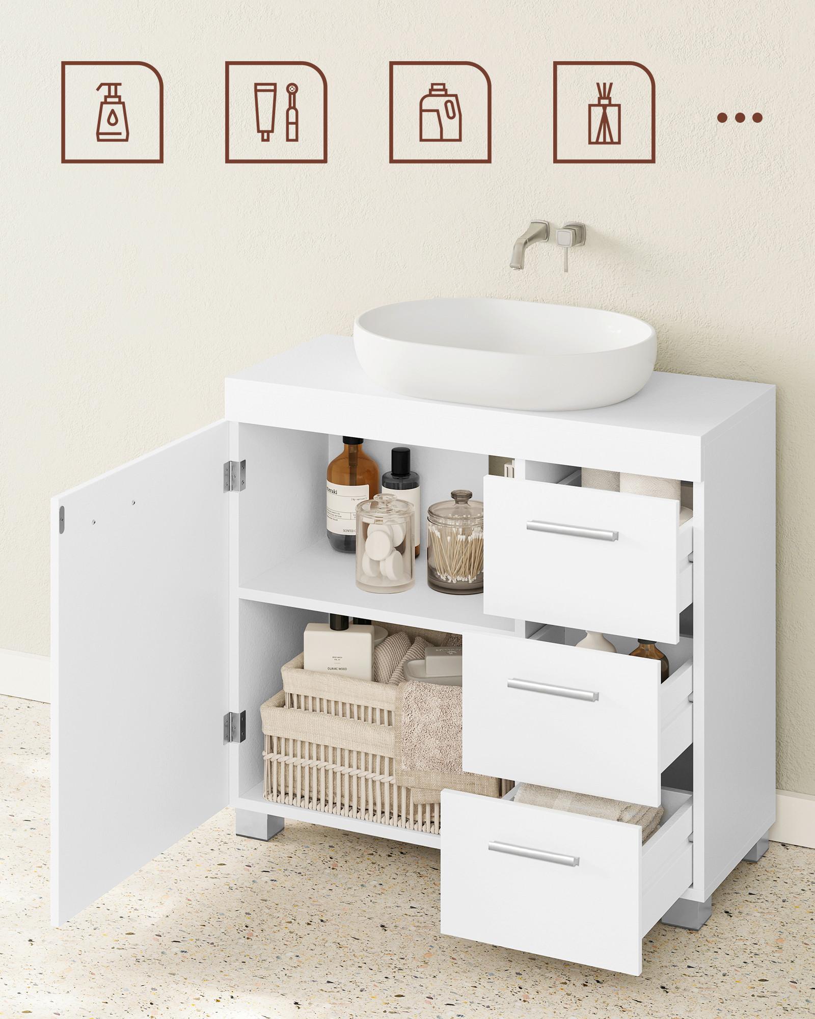 Waschbeckenunterschrank Bbk503w10v2 - Weiß/Grau, Trend, Holzwerkstoff (70/64/30cm) - MID.YOU