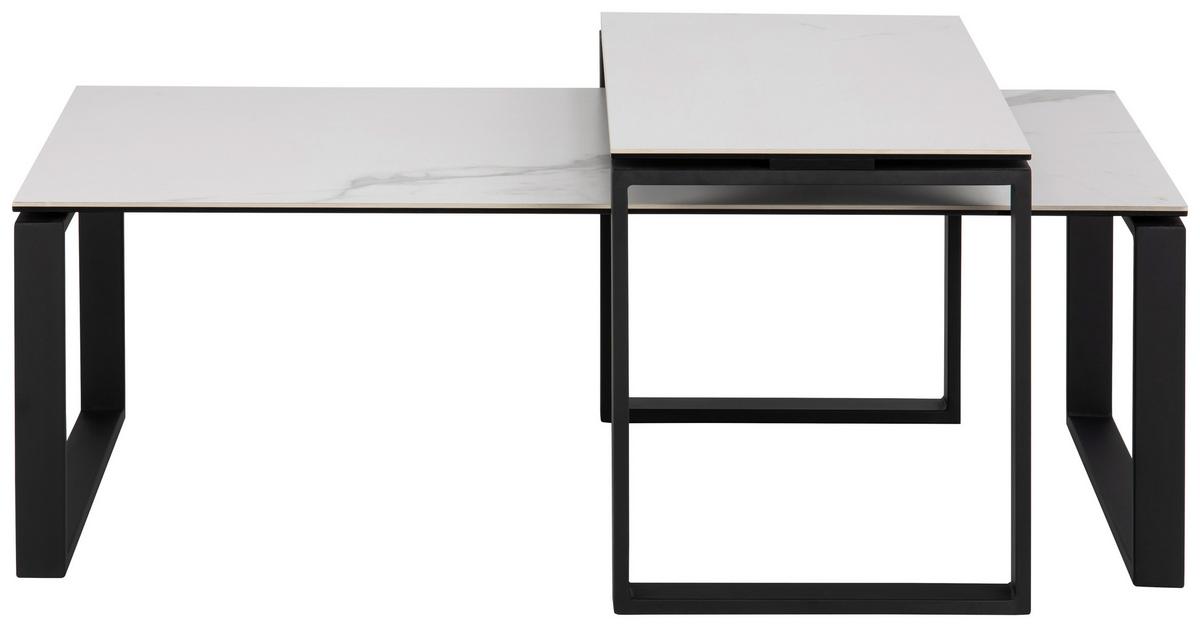 Dohányzóasztal  Szett Katrine - fekete/fehér, Trend, Üveg/fém (115/55/45cm) - MID.YOU