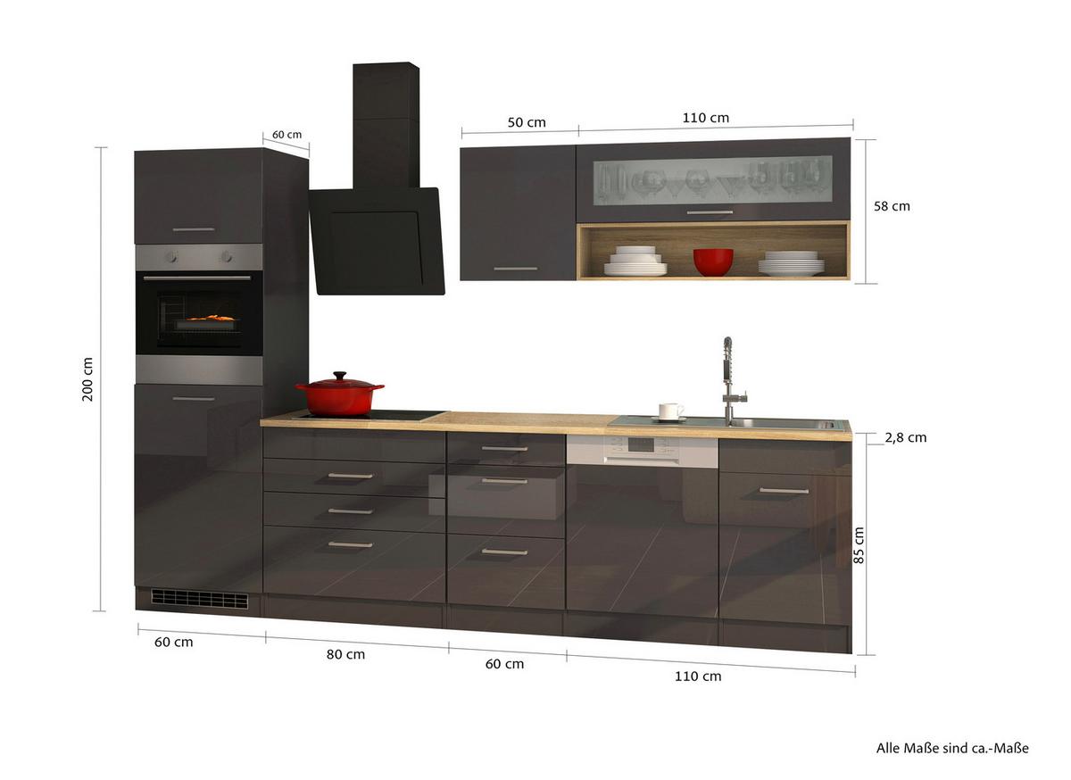 Küchenleerblock Mailand Graphitfarben B: 300cm - Graphitfarben/Sonoma Eiche, MODERN, Holzwerkstoff (300cm) - Held