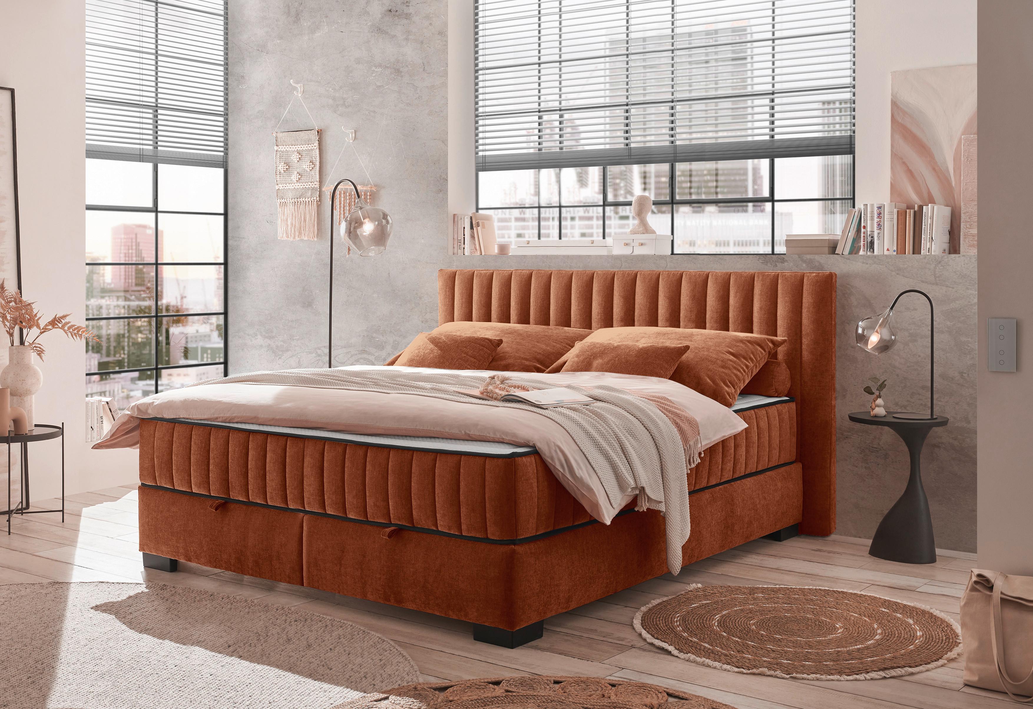 Boxbett Nagol C - Cognac/Schwarz, MODERN, Holzwerkstoff/Textil (180/200cm) - MID.YOU