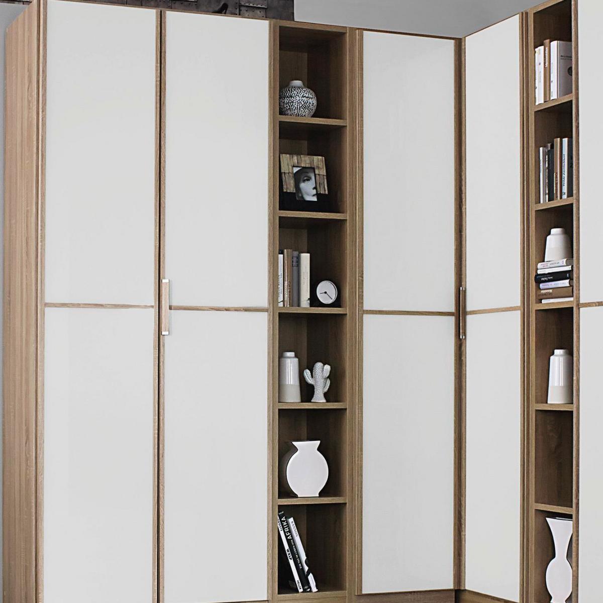 Eckschrank 224x359cm Essensa, Eiche Dekor/weiß - Weiß/Sonoma Eiche, Design, Holzwerkstoff (224/359cm) - Rauch Möbel