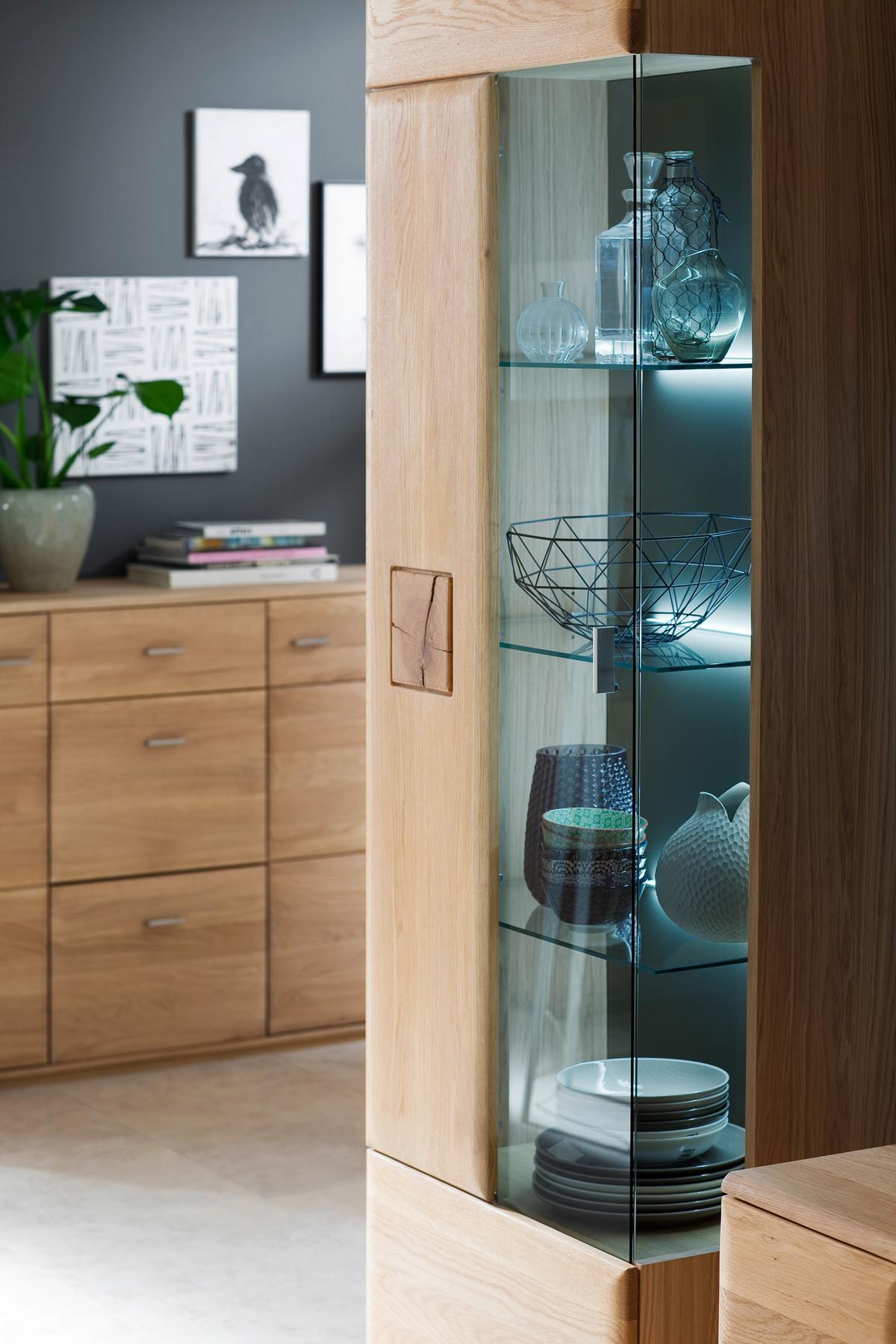 Vitrine Bologna B: 60 cm teilmassiv Eichefarben - Eichefarben, Design, Glas/Holz (60/208/38cm) - Livetastic