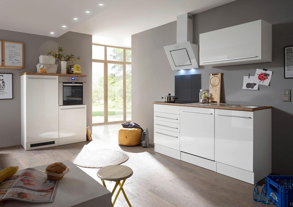 Küchenzeile Premium Mit Geräte B: 290 Cm Weiß/eiche Dekor - Wildeiche/Eichefarben, Basics, Holzwerkstoff (290cm) - Respekta