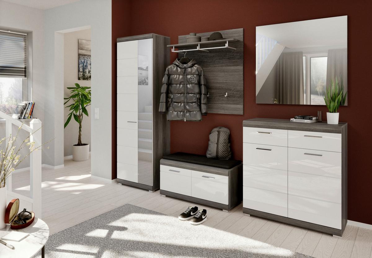 Garderobe Scout Weiß/Rauchsilber B: 272 cm - Dunkelgrau/Weiß Hochglanz, Design, Glas/Holzwerkstoff (272/197/40cm) - MID.YOU