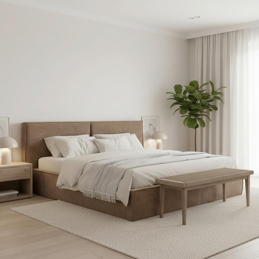 Čalouněná postel SERENA 180x200 cm, hnědá - černá/přírodní barvy, Moderní, kov/dřevo (180/200cm) - Bessagi Home