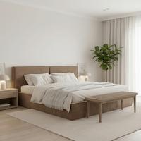 Čalouněná postel SERENA 180x200 cm, hnědá - černá/přírodní barvy, Moderní, kov/dřevo (180/200cm) - Bessagi Home