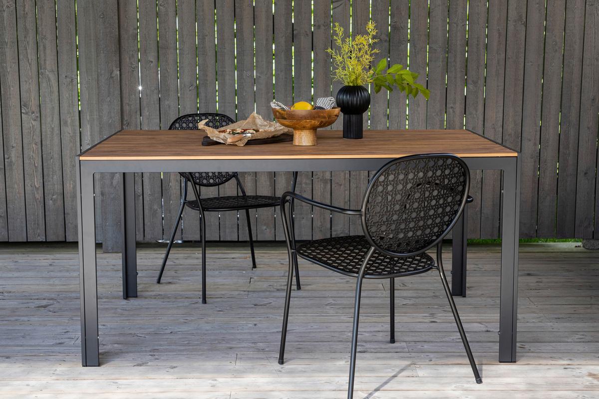 Gartentisch Break Aluminium L: 150cm - Schwarz/Naturfarben, KONVENTIONELL, Holz/Metall (150/90/75cm) - Gardenson
