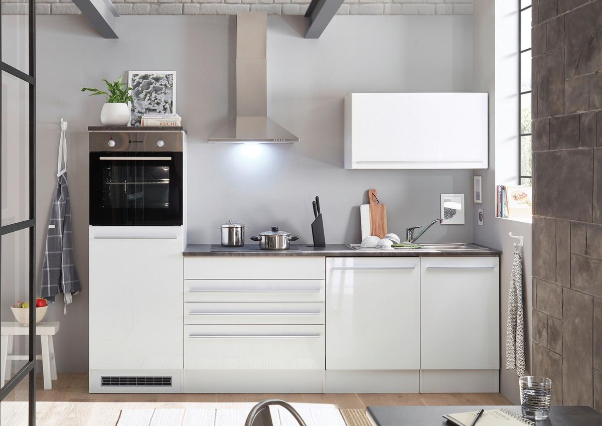 Kuchyňský blok JAZZ bez spotřebičů, šířka 260 cm - bílá/barvy stříbra, Konvenční, kompozitní dřevo/plast (260cm) - MID.YOU