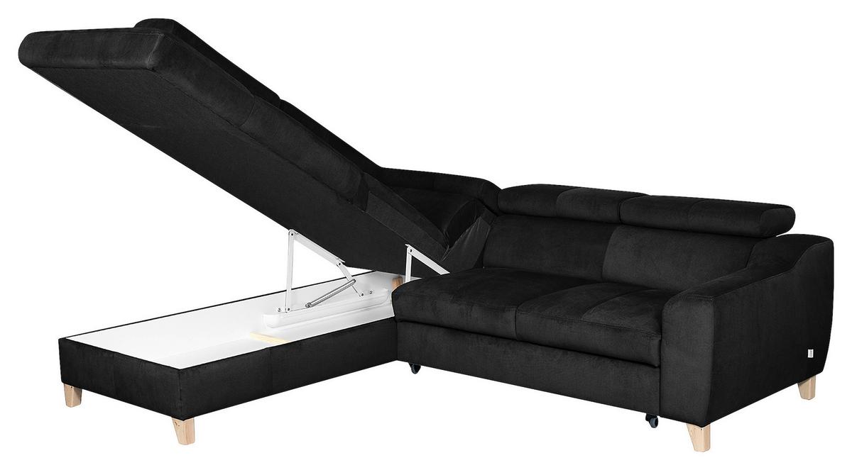Ecksofa Aspen mit Bettkasten Webstoff Schwarz 208x245 cm - Buchefarben/Schwarz, Design, Textil (208/245cm) - Livetastic