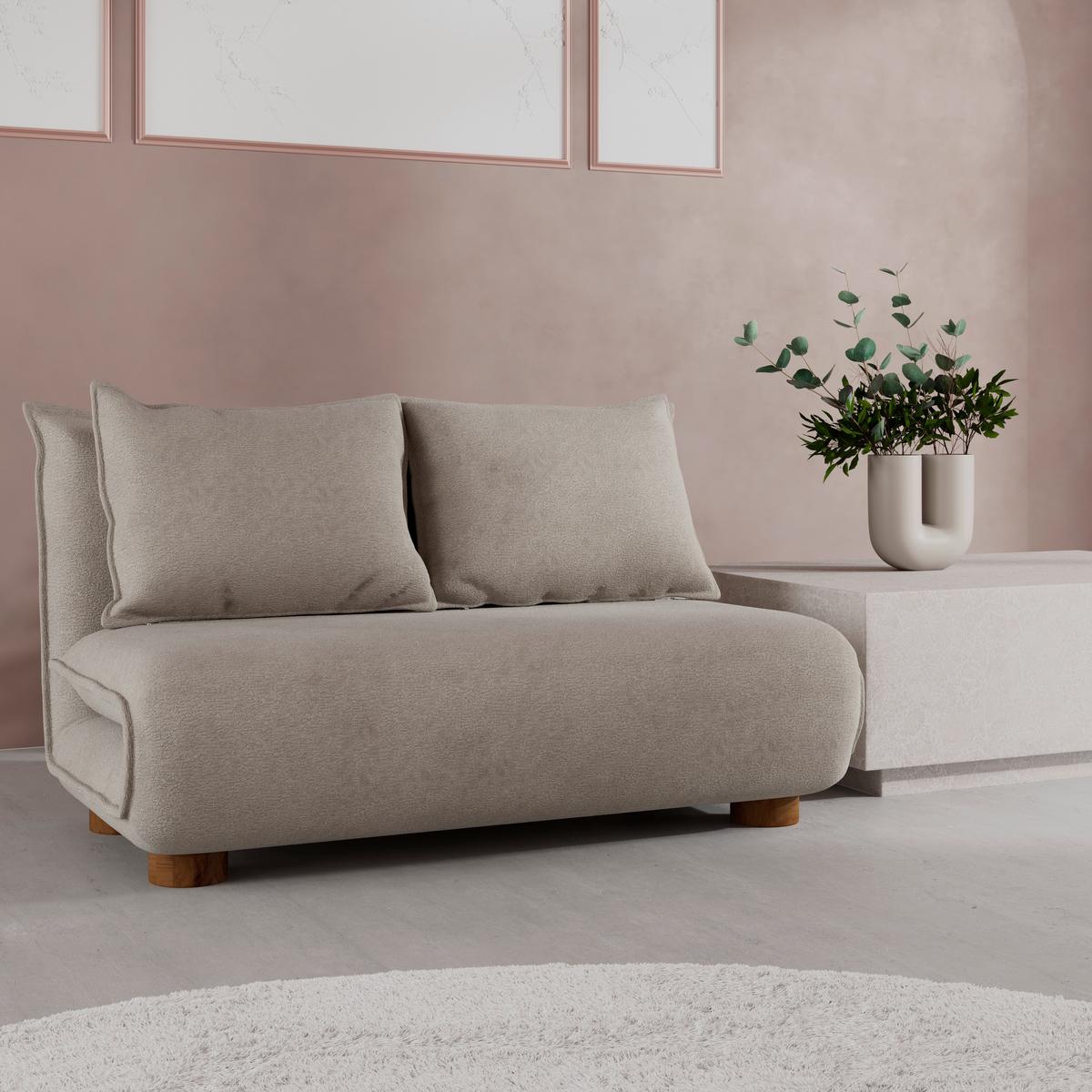 Rozkladacia pohovka BELLA, béžová, max. 240 kg - prírodná farba/béžová, Modern, kov/drevo (141/76/63cm) - Bessagi Home