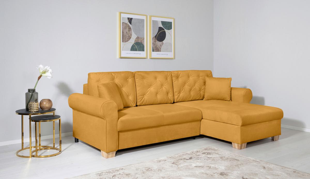 Ecksofa Arles, Gelb 40 S: 266x161 Cm - Gelb/Buchefarben, Design, Textil (266/161cm) - MID.YOU