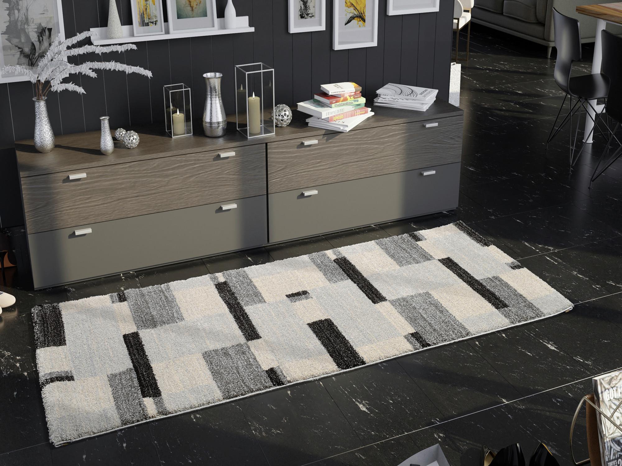 Teppich Läufer Grau Palazzo Bloc 80x300 cm - Grau, KONVENTIONELL, Textil (80/300cm) - Novel