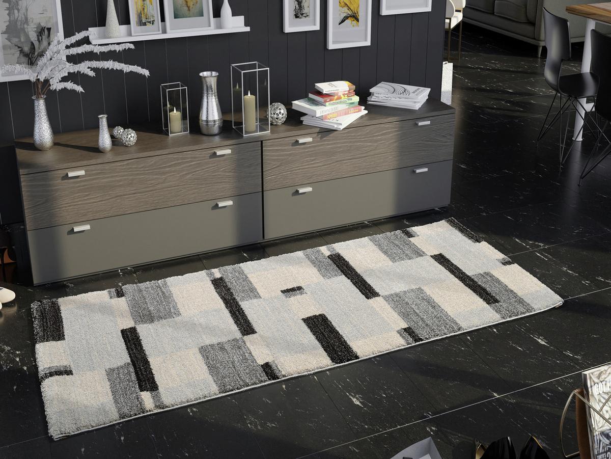 Teppich Läufer Grau Palazoo Bloc 200x80 cm - Grau, KONVENTIONELL, Textil (80/200cm) - Novel