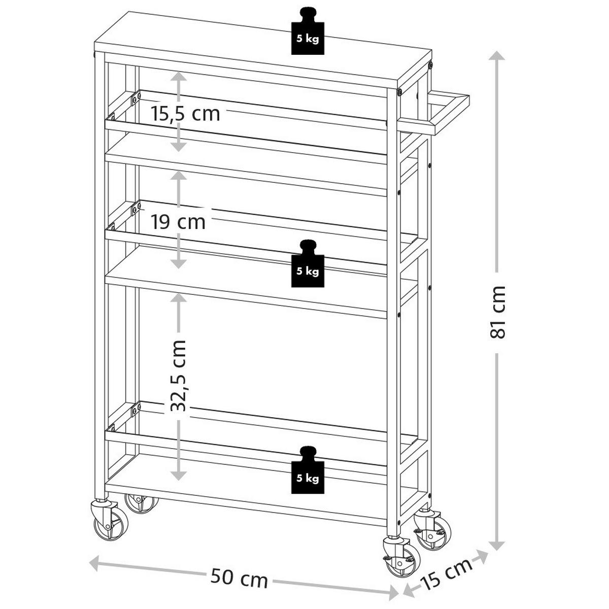 Servierwagen Grau, Braun, B: 15 Cm - Hellbraun/Grau, Basics, Holzwerkstoff (15/79/50cm) - Kesper