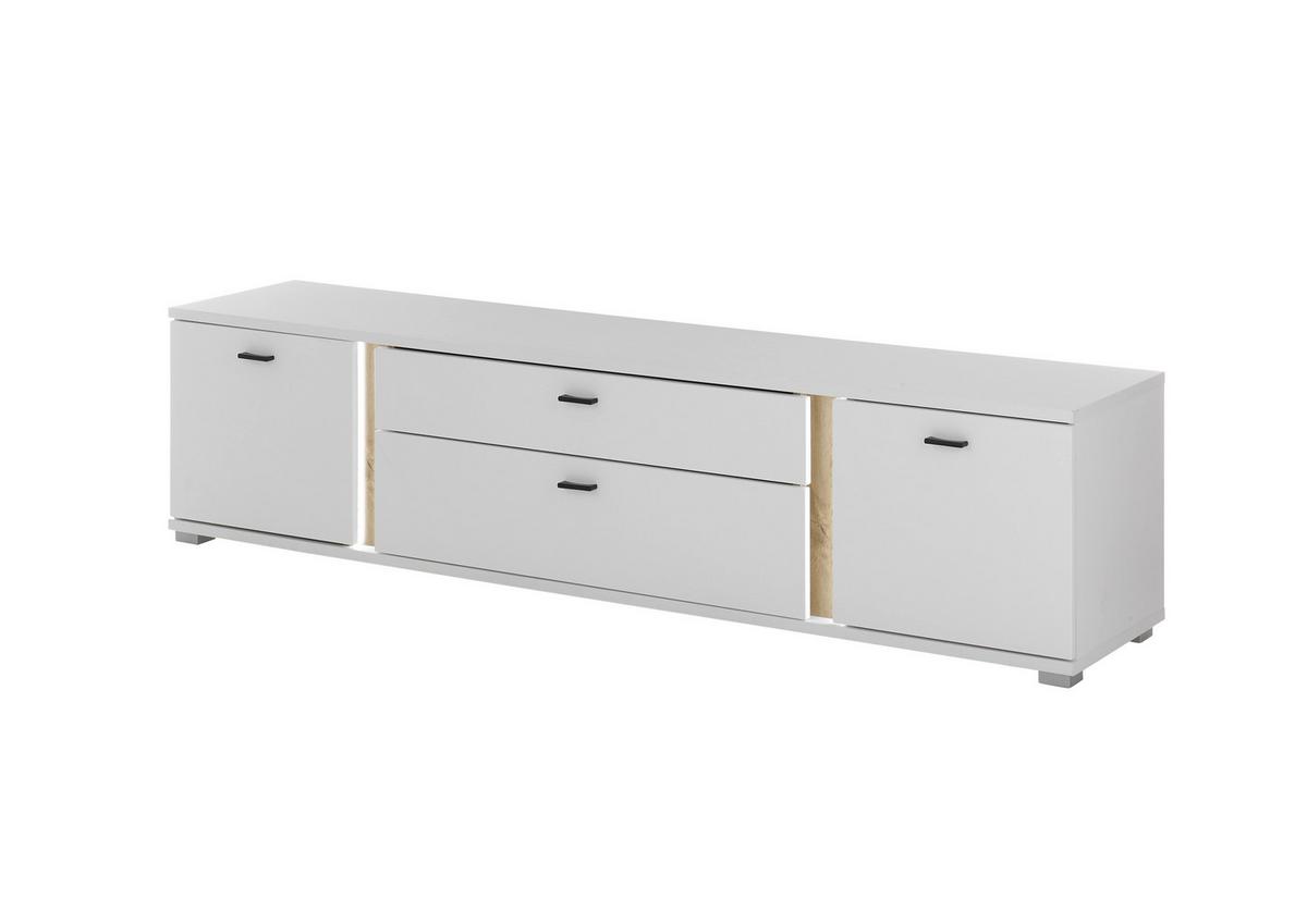 Lowboard Long Island Weiß/Eiche Wotan B: 200 cm - Silberfarben/Eiche Wotan, Design, Holzwerkstoff (200/45/42cm) - MID.YOU