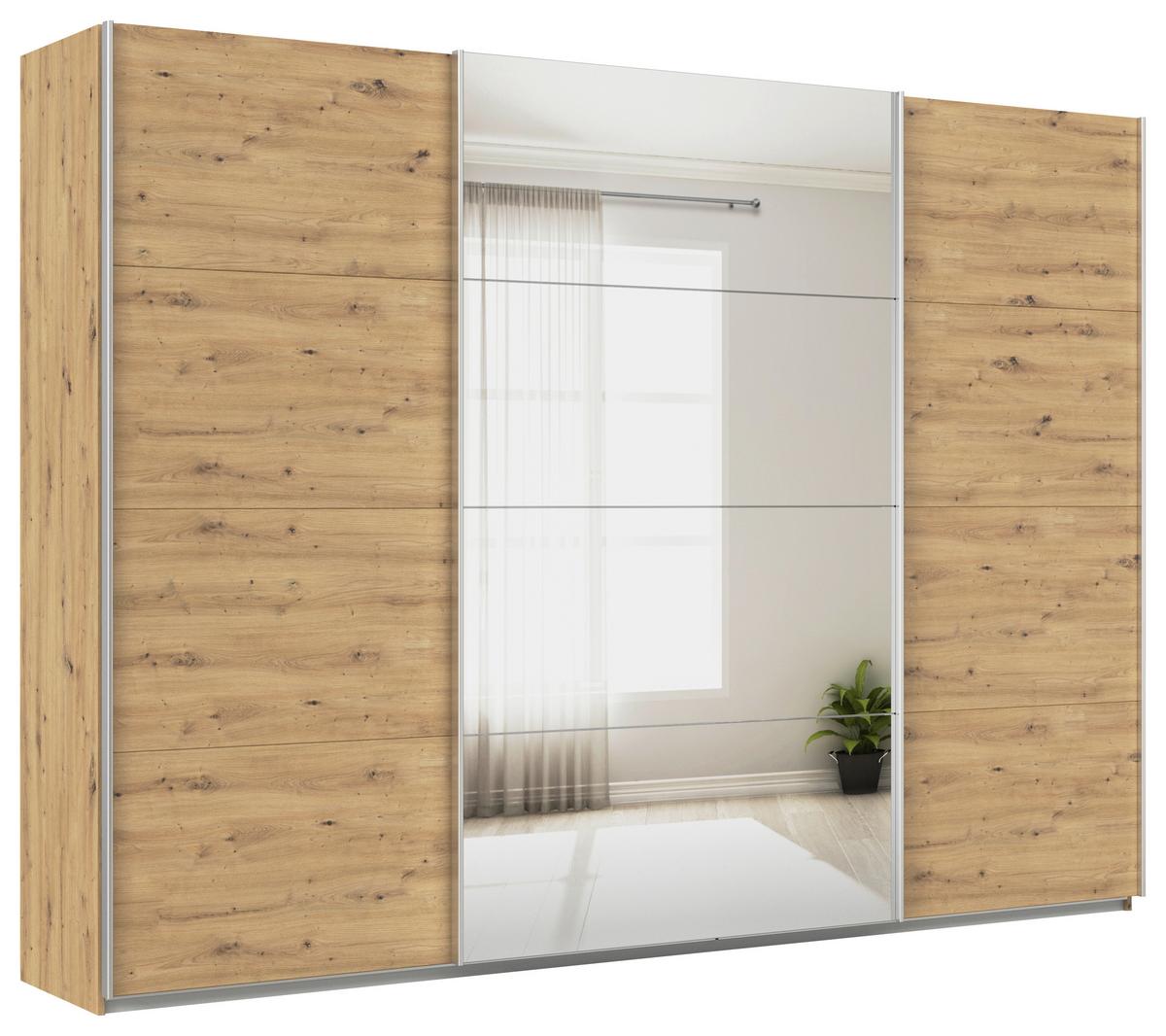 Schwebetürenschrank + Spiegel B: 315cm Feldkirch Eiche Dekor - Silberfarben/Eiche Artisan, MODERN, Holzwerkstoff (315/229/62cm)