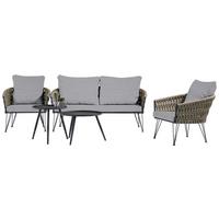 Loungegarnitur 5-tlg. Palma Aus Stahl Mit Kissen - Anthrazit/Olivgrün, Basics, Metall (162/79/69cm)