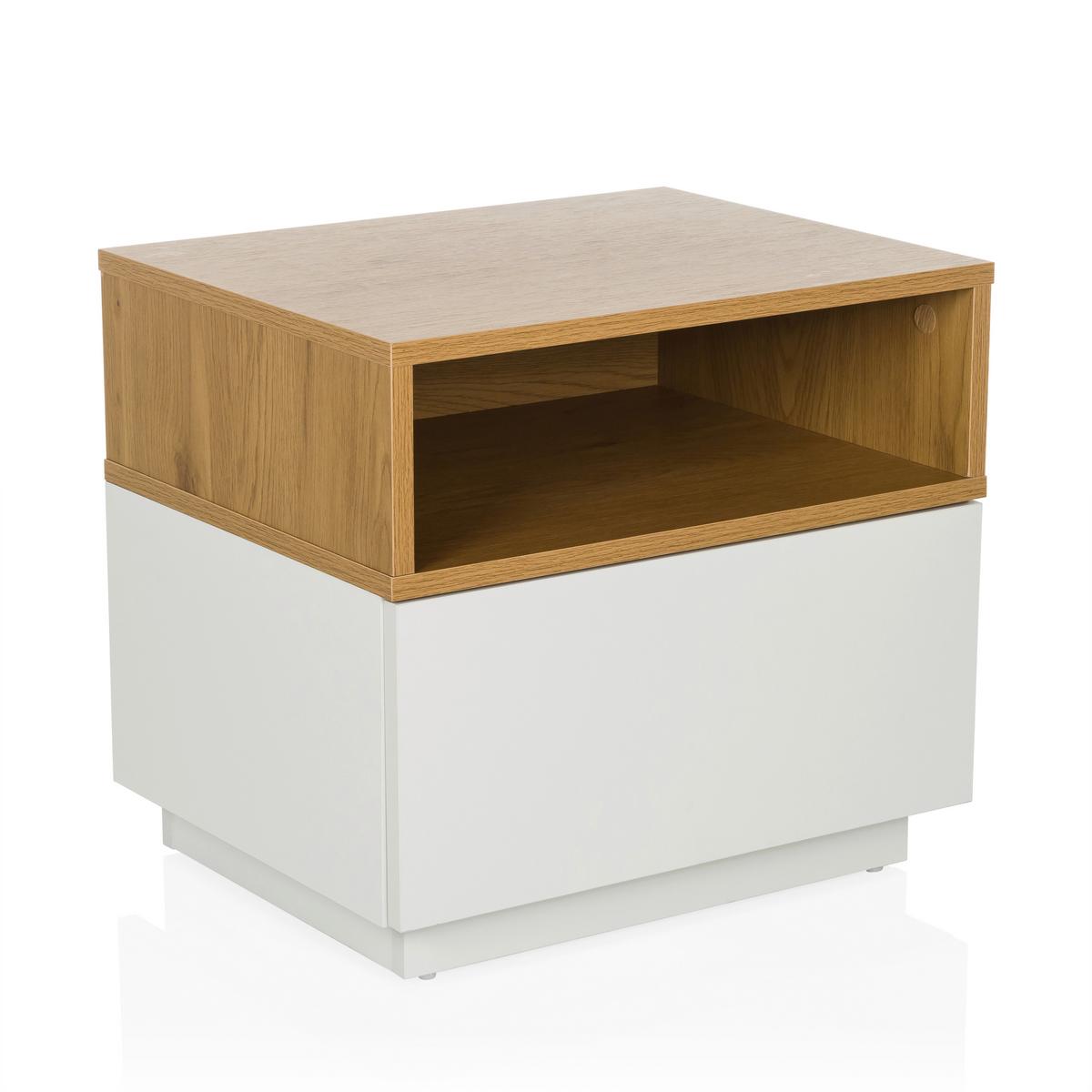 Beistelltisch Melmo Weiß/Eiche Dekor B: 50cm - Eichefarben/Weiß, MODERN, Holzwerkstoff/Kunststoff (50/45/40cm) - MID.YOU