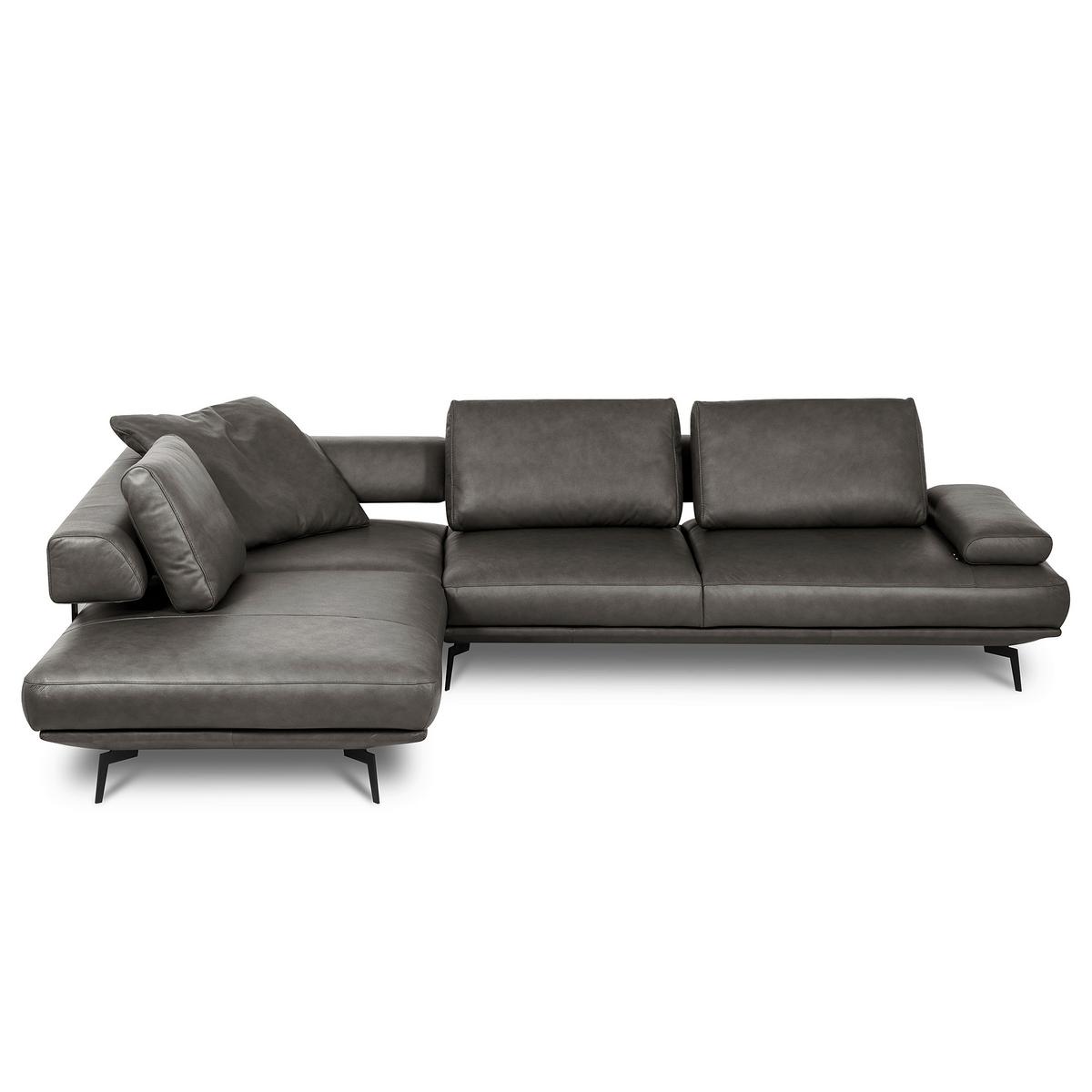 Ecksofa Como Echtleder Anthrazit 237x306 - Anthrazit/Schwarz, Design, Leder (237/306cm) - Livetastic