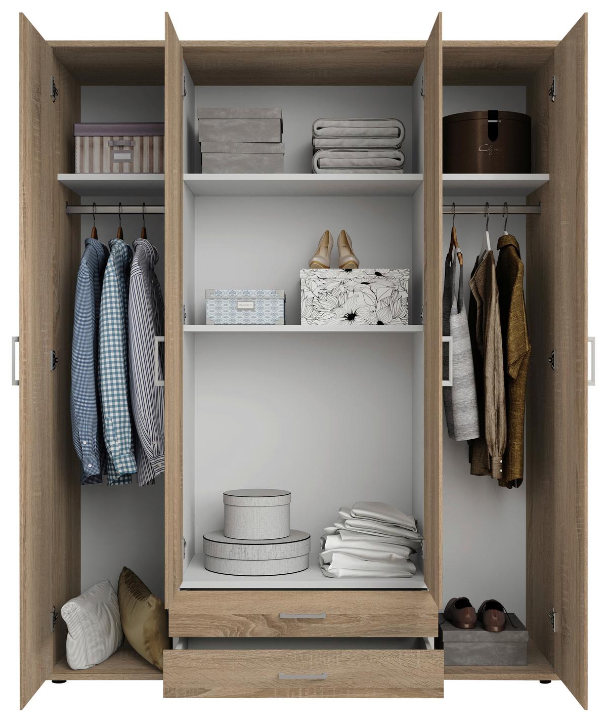 Drehtürenschrank Mit Spiegel 159cmpaul,eiche Sonoma 4-Türig - Sonoma Eiche, Basics, Glas/Holzwerkstoff (159/196/54cm)