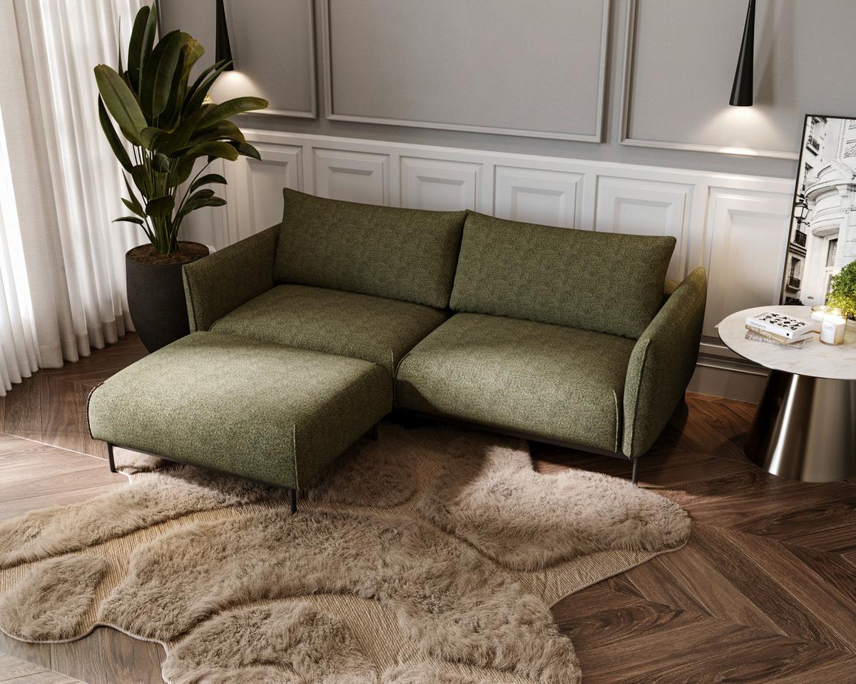 Sofa Mit Stauraum Bueno Chenille Grün B: 223 Cm - Schwarz/Grün, Design, Textil (223/96/95cm) - Livetastic