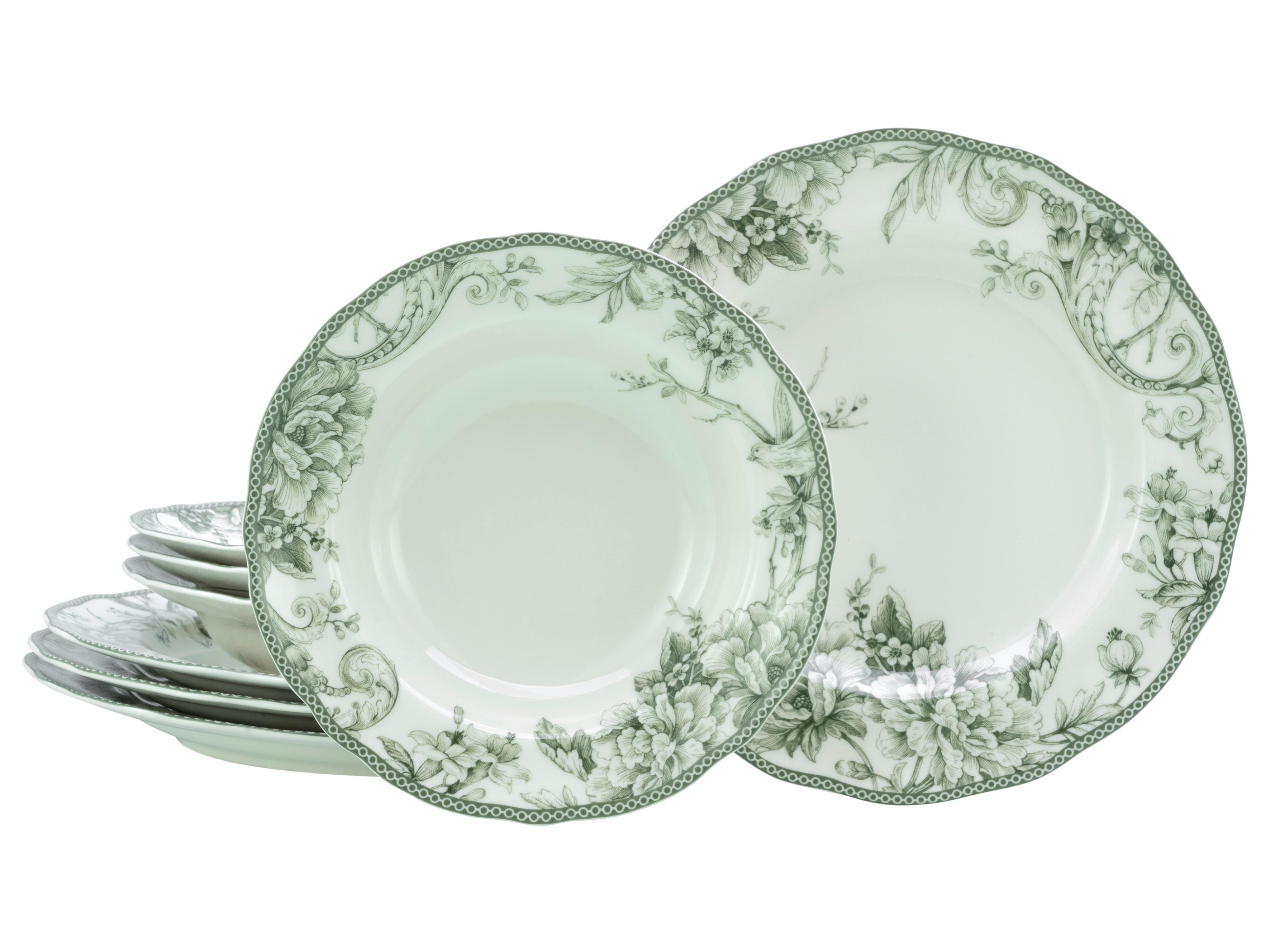 Tafelservice, 8-Teilig für 4 Personen, Porzellan - Weiß/Grün, Basics, Keramik - Creatable