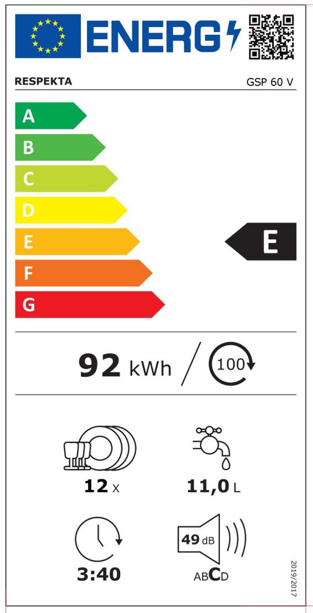 Einbau-geschirrspüler Gsp60v B: 44,8 Cm Vollintegriert - Weiß, Trend, Metall (60/81,5/55cm) - Respekta