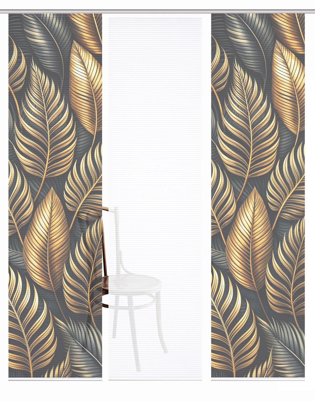 Flächenvorhang Zedric 3er Set - Anthrazit/Goldfarben, Natur, Textil (60/245cm)