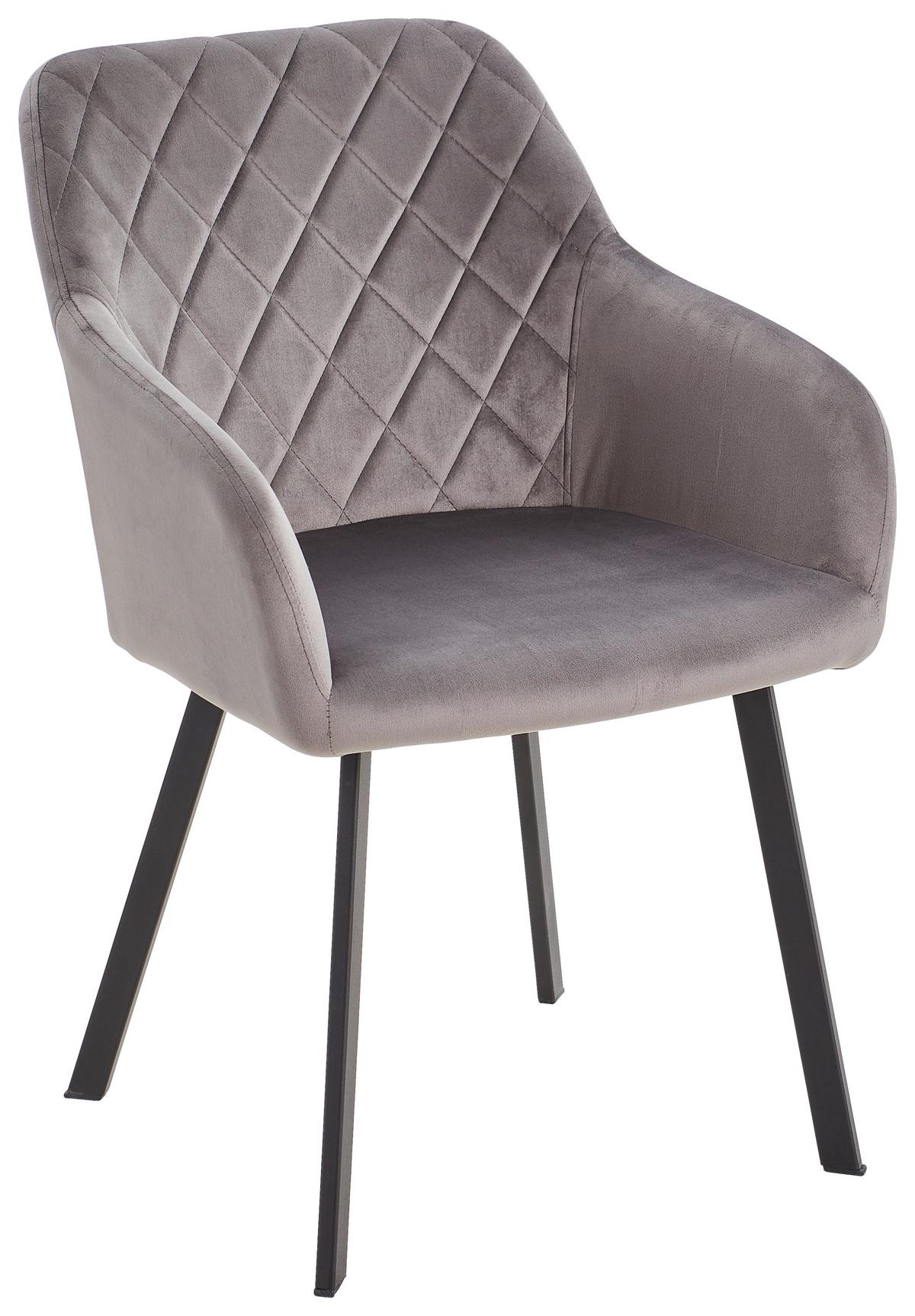 Armlehnstuhl Lucy Grau Mit Samtbezug - Schwarz/Grau, MODERN, Holz/Textil (54/87/64cm) - Livetastic