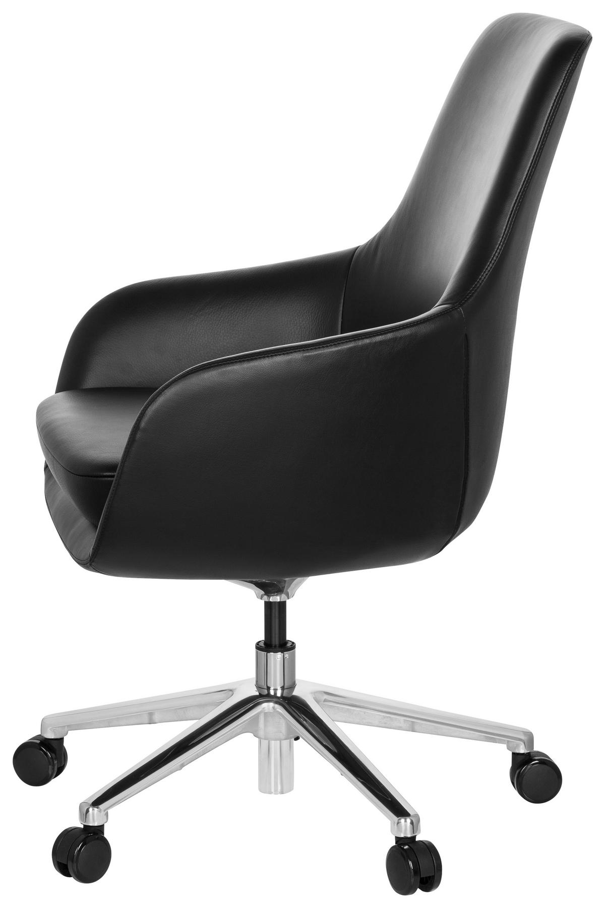 Bürostuhl Bareno Mit Armstützen Schwarz - Alufarben/Schwarz, MODERN, Leder/Kunststoff (65/104/54cm) - MID.YOU