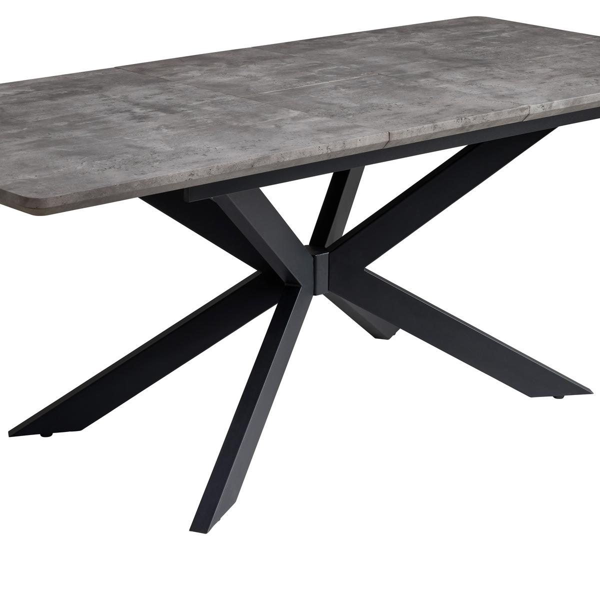 Ausziehtisch Leif 160 Az Mdf Betonoptik, B: 160-200 Cm - Schwarz/Grau, KONVENTIONELL, Holzwerkstoff/Metall (160-200/90/76cm) - MID.YOU