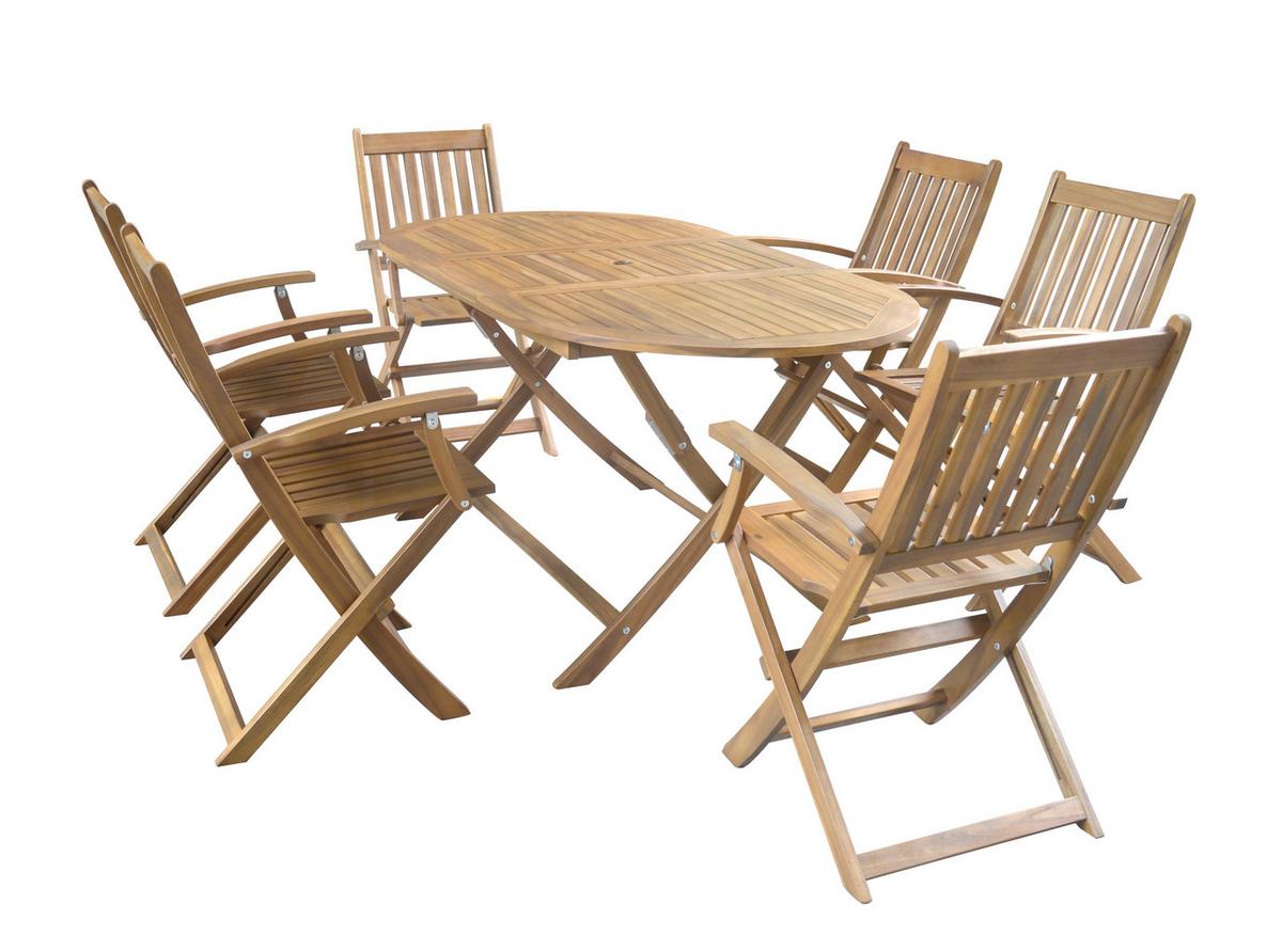 Sitzgruppe Boston 7-teilig, aus Akazienholz - Akaziefarben, Basics, Holz (160/85/74cm)