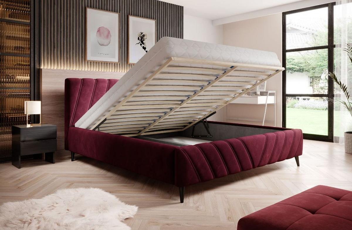 Posteľ Melli s roštom a úložným priestorom 180x200cm - čierna/bordová, Design, drevo/textil (180/200cm)